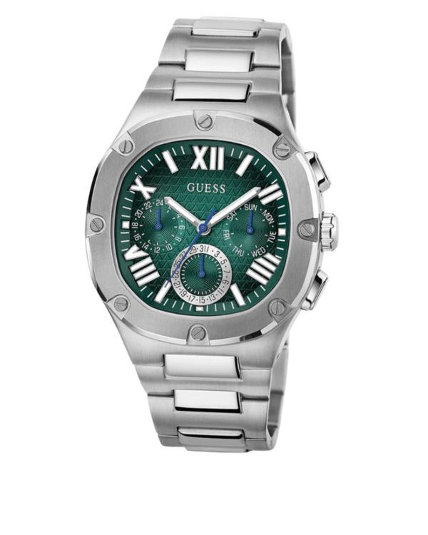 La montre GUESS GW0668L2 pour femme, issue de la collection Mod ID, combine élégance contemporaine et fonctionnalité raffinée. - 2025-06-26T061103.051 GUESS Mens Silver Tone Multi-function Watch Ref : GW0572G6