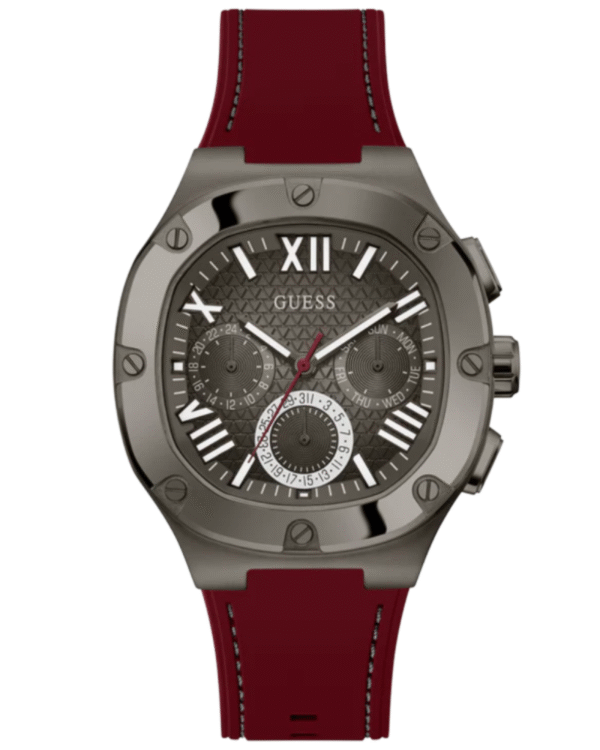 La montre GUESS GW0668L2 pour femme, issue de la collection Mod ID, combine élégance contemporaine et fonctionnalité raffinée. (31) GUESS Mens Burgundy Gunmetal Multi-function Watch GW0571G4