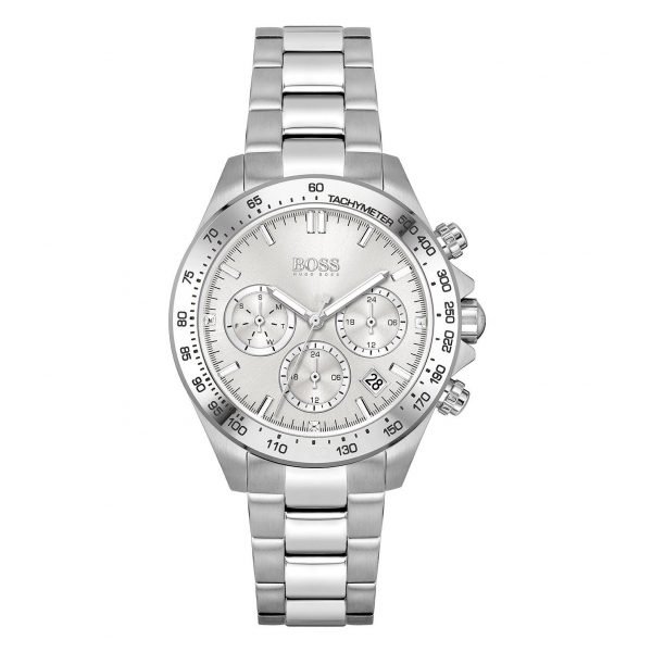 Hugo Boss Novia Chronograph Silver Dial Silver Steel Strap Watch for Women - 1502616