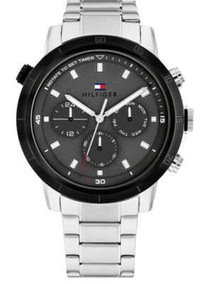 Montre chronographe Tommy Hilfiger Troy pour homme avec cadran gris et bracelet en acier argenté - 1792106