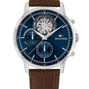 Montre Homme Tommy Hilfiger Stewart – Cadran Bleu – Bracelet Cuir Marron – Réf 1710629