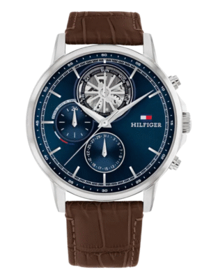 Montre Homme Tommy Hilfiger Stewart – Cadran Bleu – Bracelet Cuir Marron – Réf 1710629