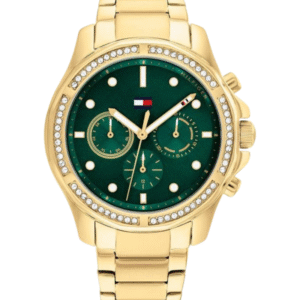 Montre Femme Tommy Hilfiger Brooklyn Multifonction Cadran Vert et Bracelet Doré 1782614