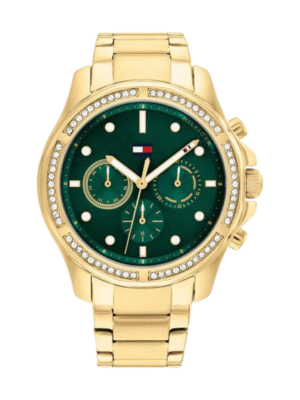 Montre Femme Tommy Hilfiger Brooklyn Multifonction Cadran Vert et Bracelet Doré 1782614