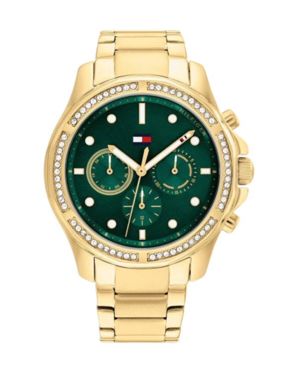 La montre GUESS GW0668L2 pour femme, issue de la collection Mod ID, combine élégance contemporaine et fonctionnalité raffinée. - 2025-06-20T185920.692 Montre Femme Tommy Hilfiger Brooklyn Multifonction Cadran Vert et Bracelet Doré 1782614
