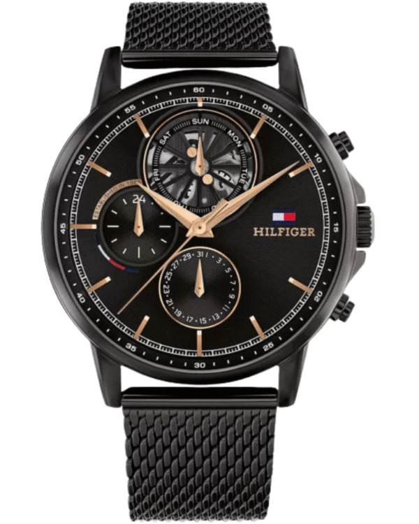 La montre GUESS GW0668L2 pour femme, issue de la collection Mod ID, combine élégance contemporaine et fonctionnalité raffinée. - 2025-06-22T180514.787 Montre Homme Tommy Hilfiger Stewart 1710610 – Acier Noir 44 mm Multifonction Quartz