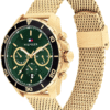 Montre Homme Tommy Hilfiger Jordan 1792093 – Chronographe Cadran Vert & Maille Dorée 43 mm