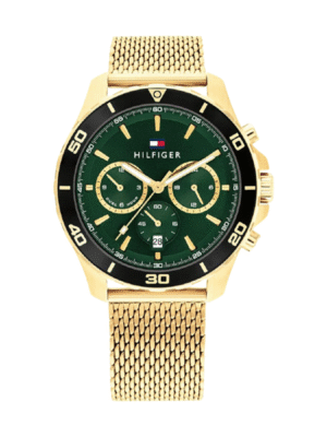 Montre Homme Tommy Hilfiger Jordan 1792093 – Chronographe Cadran Vert & Maille Dorée 43 mm