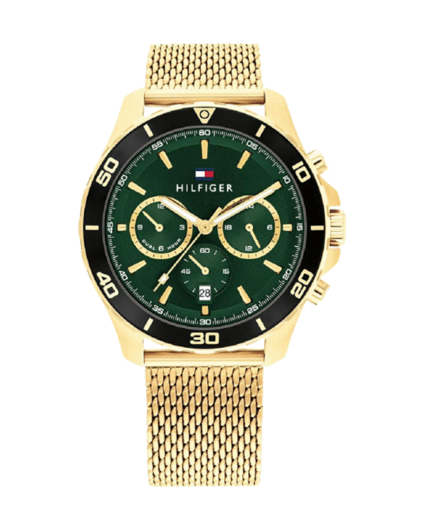La montre GUESS GW0668L2 pour femme, issue de la collection Mod ID, combine élégance contemporaine et fonctionnalité raffinée. - 2025-06-23T165506.844 Montre Homme Tommy Hilfiger Jordan 1792093 – Chronographe Cadran Vert & Maille Dorée 43 mm