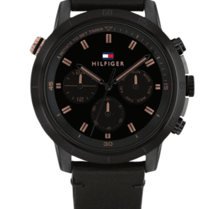 Montre Homme Tommy Hilfiger Aiden 1792110 – Cadran Noir & Bracelet Cuir 46 mm