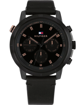 Montre Homme Tommy Hilfiger Aiden 1792110 – Cadran Noir & Bracelet Cuir 46 mm