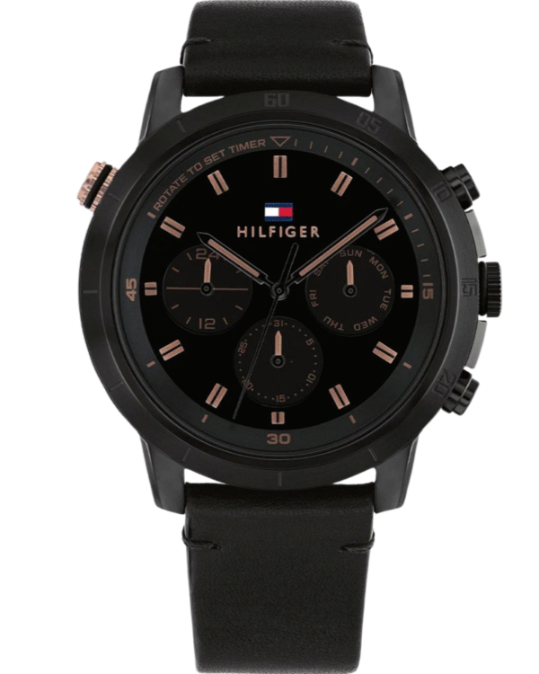 Montre Homme Tommy Hilfiger Aiden 1792110 – Cadran Noir & Bracelet Cuir 46 mm