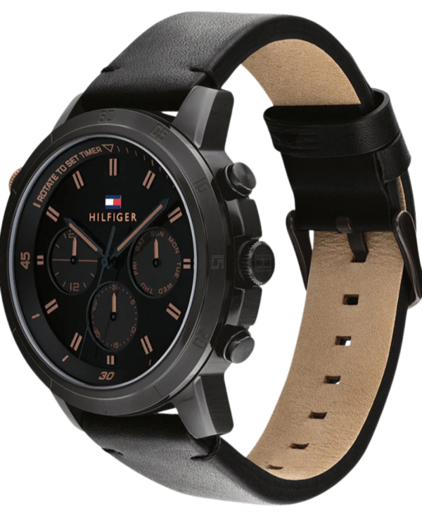 Montre Homme Tommy Hilfiger Aiden 1792110 – Cadran Noir & Bracelet Cuir 46 mm