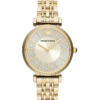 Montre femme Emporio Armani AR11608 – 32 mm acier PVD doré, cadran crème pavé cristaux, bracelet papillon quartz