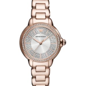 Emporio Armani AR11633 – Montre Femme 32 mm acier or rose, cadran argenté cristaux