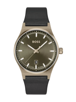Hugo Boss Candor 1514080 – Montre Homme Quartz 41 mm Cadran Vert & Bracelet Cuir Noir