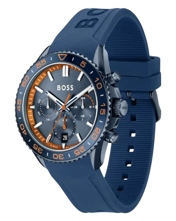La montre GUESS GW0668L2 pour femme, issue de la collection Mod ID, combine élégance contemporaine et fonctionnalité raffinée. - 2025-06-27T195508.634 HUGO BOSS Runner 1514142 – Chronographe 43–44 mm, Silicone & Acier Bleu