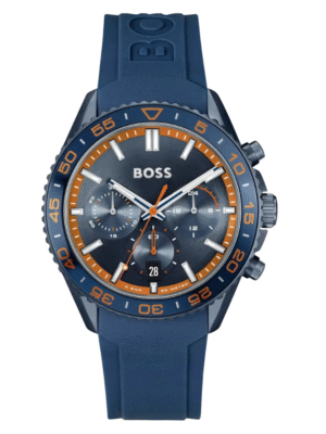 HUGO BOSS Runner 1514142 – Chronographe 43–44 mm, Silicone & Acier Bleu