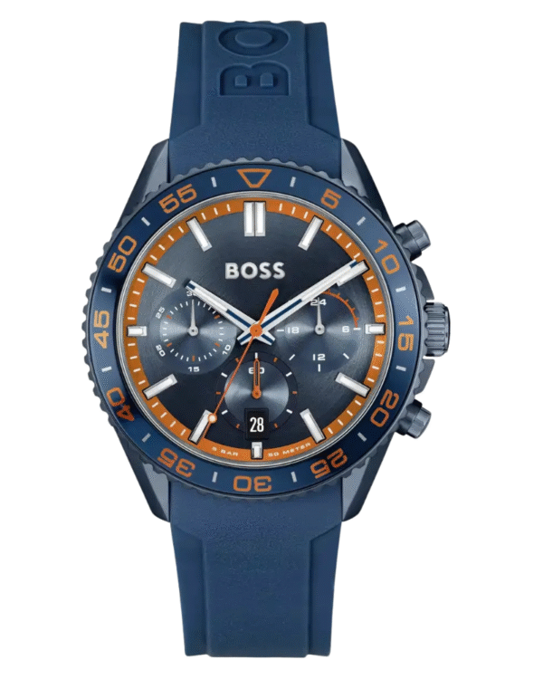 La montre GUESS GW0668L2 pour femme, issue de la collection Mod ID, combine élégance contemporaine et fonctionnalité raffinée. - 2025-06-27T200210.647 HUGO BOSS Runner 1514142 – Chronographe 43–44 mm, Silicone & Acier Bleu