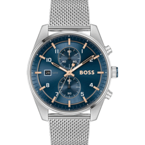 Montre Homme Hugo Boss Skytraveller 1514149 – Chronographe 44 mm Argent & Cadran Bleu