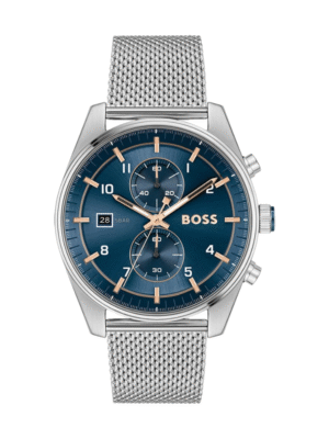 Montre Homme Hugo Boss Skytraveller 1514149 – Chronographe 44 mm Argent & Cadran Bleu
