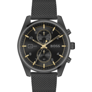 Montre homme Hugo Boss Skytraveller 1514150 – Chronographe noir 44 mm, bracelet acier PVD noir