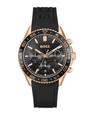 Montre Homme BOSS Runner 1514168 – Silicone Noir – Ø 43 mm – Chronographe Quartz