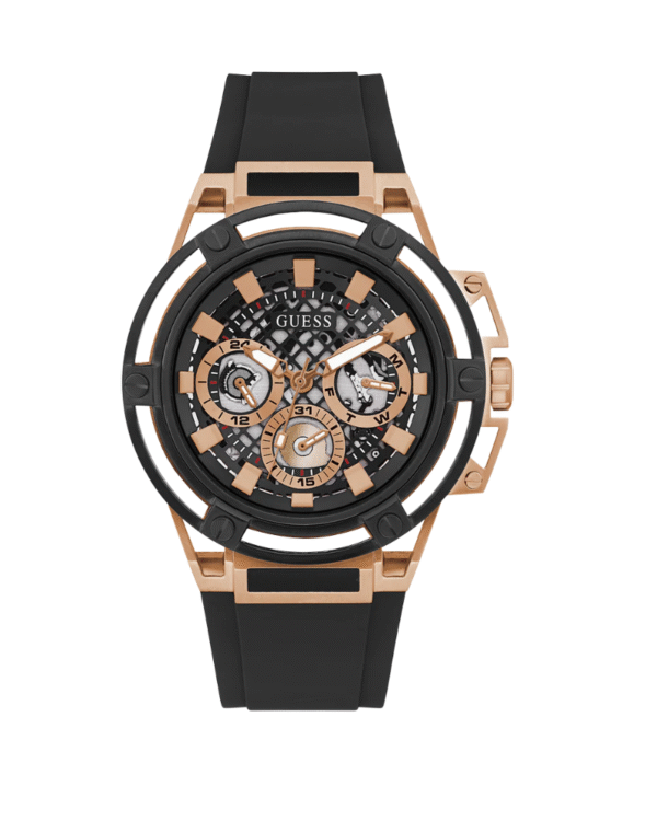 La montre GUESS GW0668L2 pour femme, issue de la collection Mod ID, combine élégance contemporaine et fonctionnalité raffinée. - 2025-07-03T171245.523 Montre Homme Guess Matrix GW0423G5 – Multifonction Quartz – Cadran Noir & Bracelet Silicone Noir 46 mm
